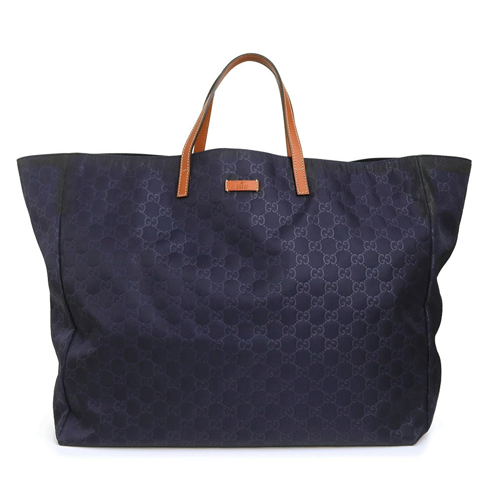 Gucci GG Leather Navy Blue Tote Handbag